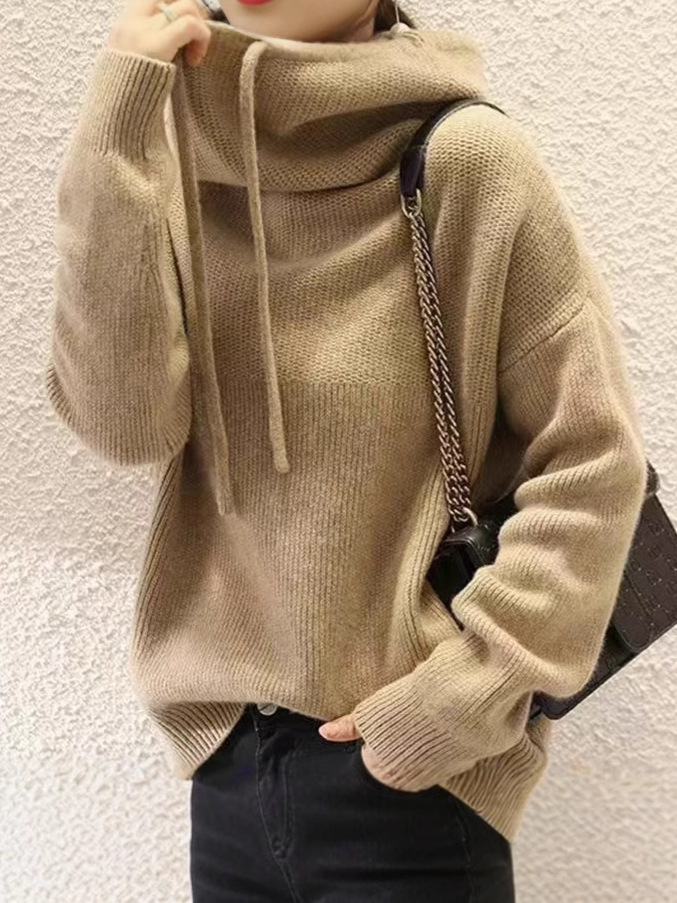 Cross-border European goods pile collar thickened sweater women 2024 autumn and winter new lazy style all-match long-sleeved knitted sweater women - Image 10