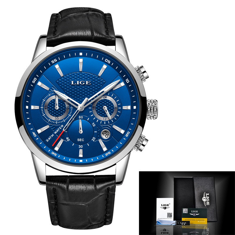 New LIGE 9866 men's sports quartz watch waterproof steel belt binocular multifunctional watch business watch - Image 5