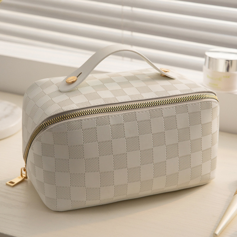 Checkered pillow cosmetic bag for women High-value portable large-capacity waterproof toiletry bag travel cosmetic storage bag - Image 23