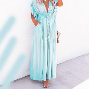 2023 cross-border foreign trade independent station new solid color beach cover-up long skirt sun protection shirt Hawaii seaside vacation