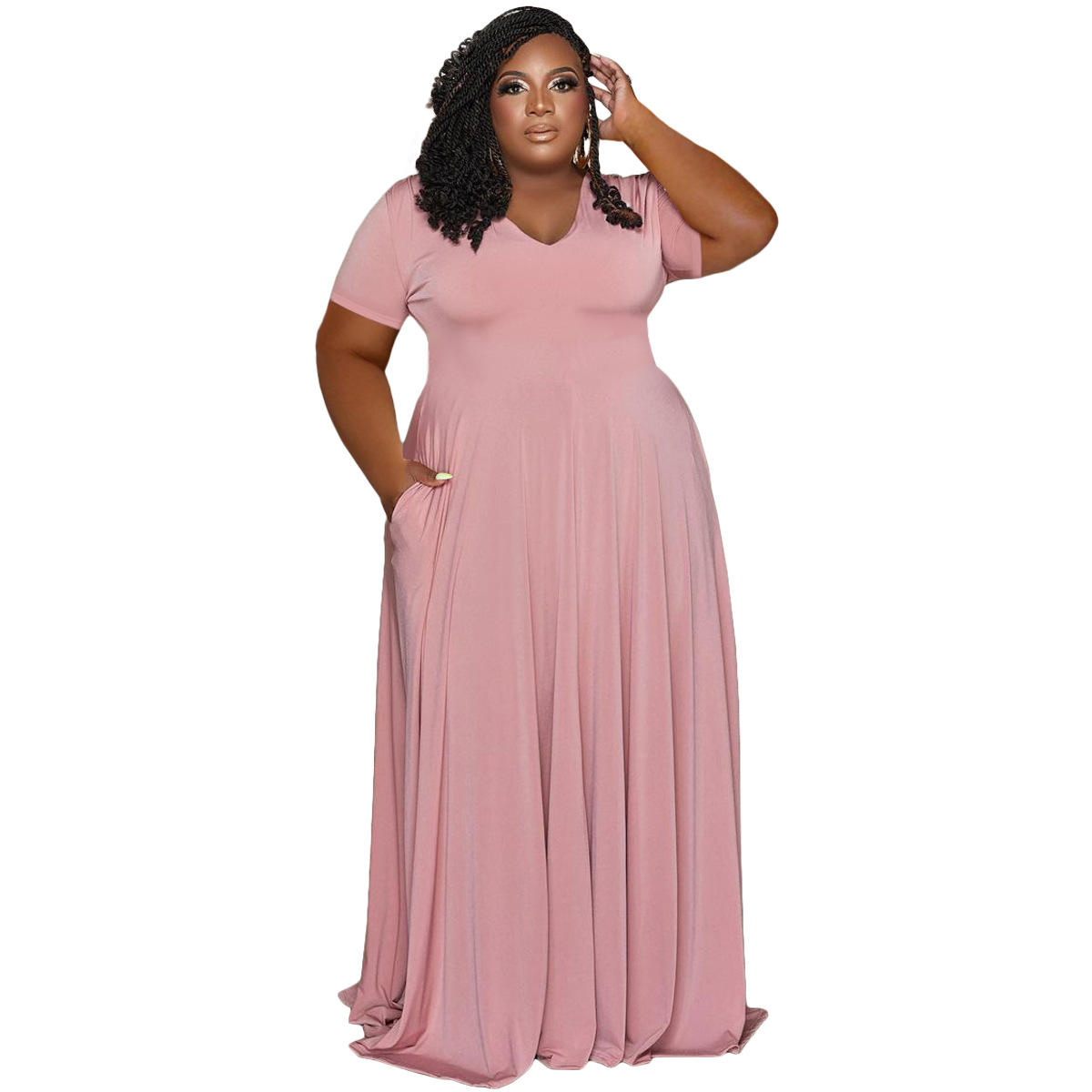 FAGADOER Elegant Solid Plus Size Dress XL-5XL Women Short Sleeve A-line Folding Dress Fashion Casual Clothing Streetwear Robe 2022 - Image 4