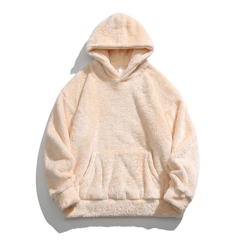 Cross-border supply of solid color arctic velvet hooded jacket for men, winter retro lazy loose couple casual sweater - Image 9