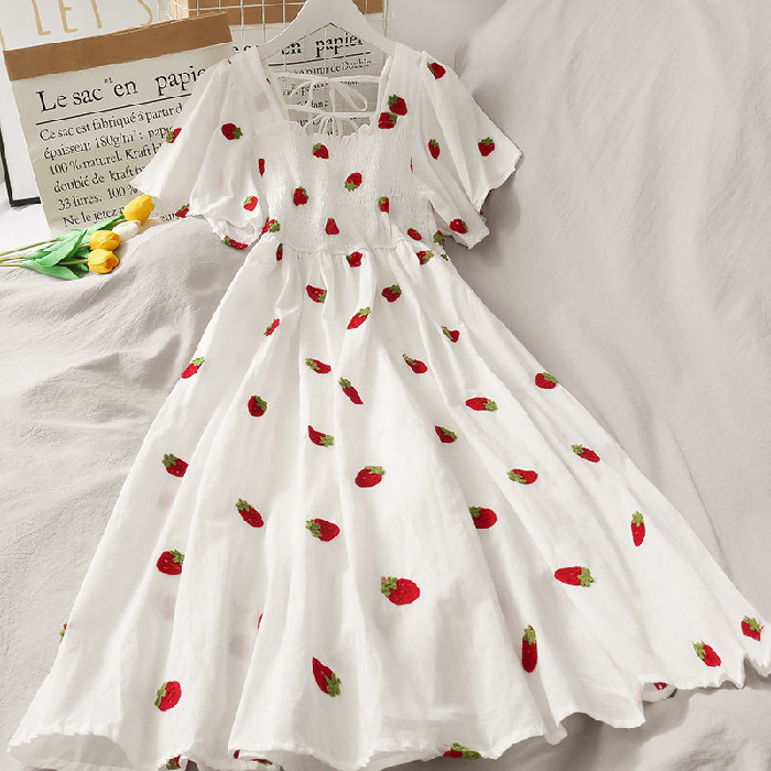 2021 new high-waisted mid-length pineapple print beautiful back age-reducing skirt women's large size lace-up pleated dress summer - Image 2