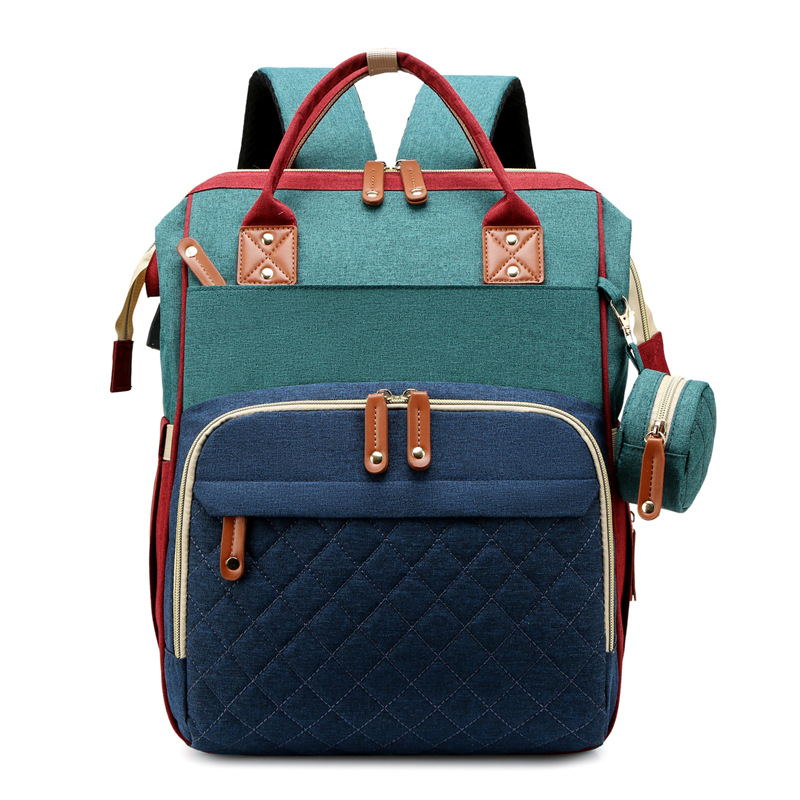 Cross-border classic mommy bag embellished with small coin purse multi-function USB charging mother and baby bag light solid color mommy bag - Image 9