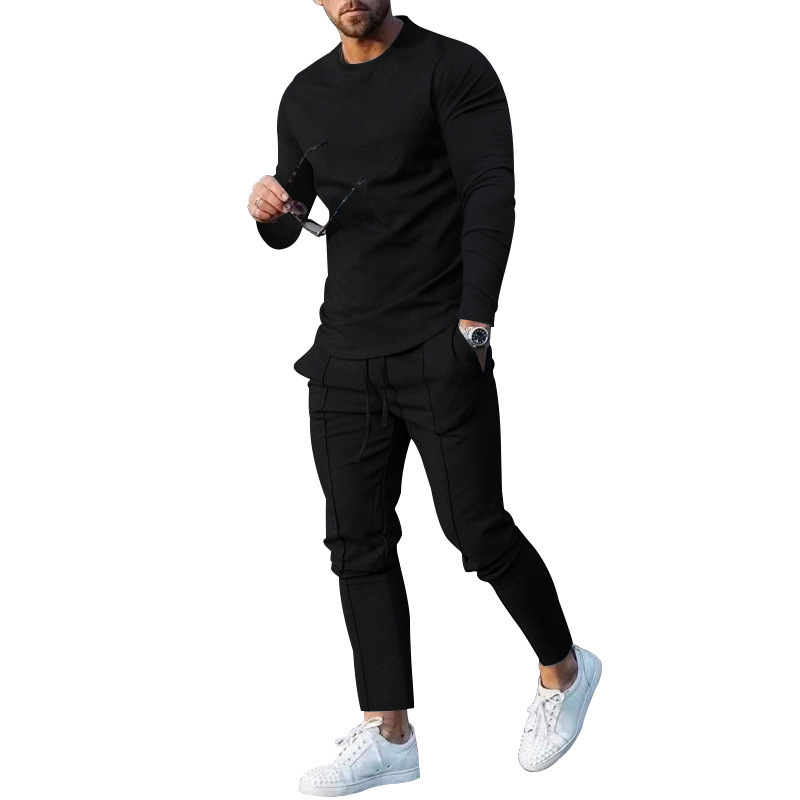European goods foreign trade men's clothing suit spring and autumn style two-piece suit round neck long-sleeved T-shirt trousers suit men's autumn casual wear - Image 3