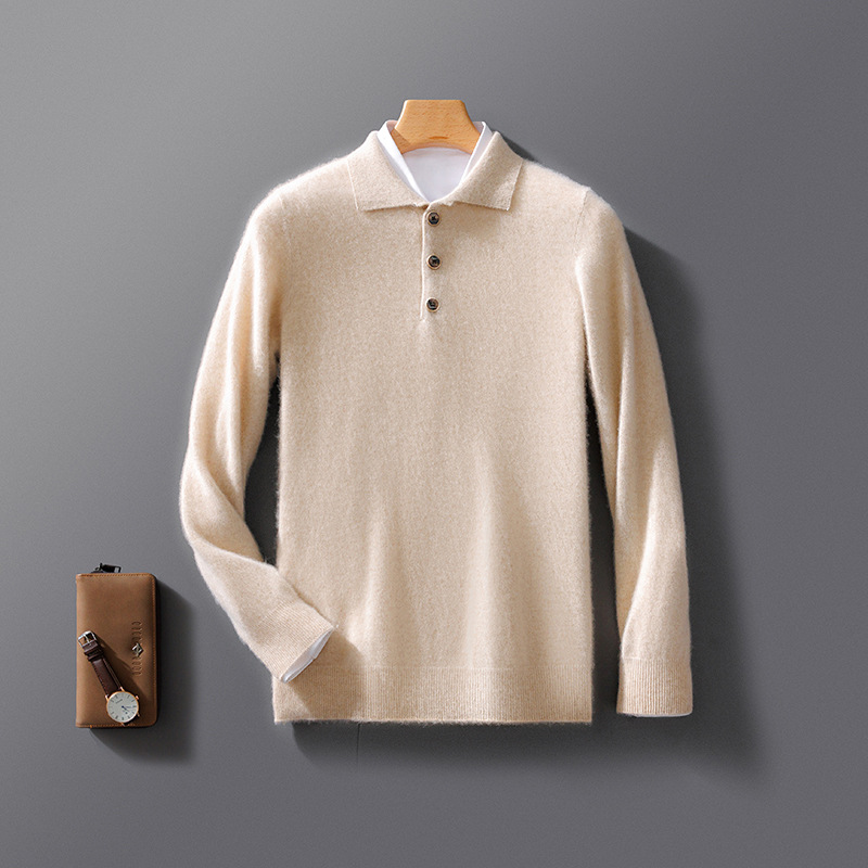 New 100-neck men's pure polo shirt, base layer knitted 23 pullover sweater, wool sweater, autumn and winter shirt, loose fit. - Image 6