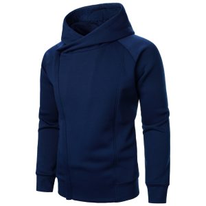 Men's Solid-Color Hooded Sweatshirt with Side-Zipper Design