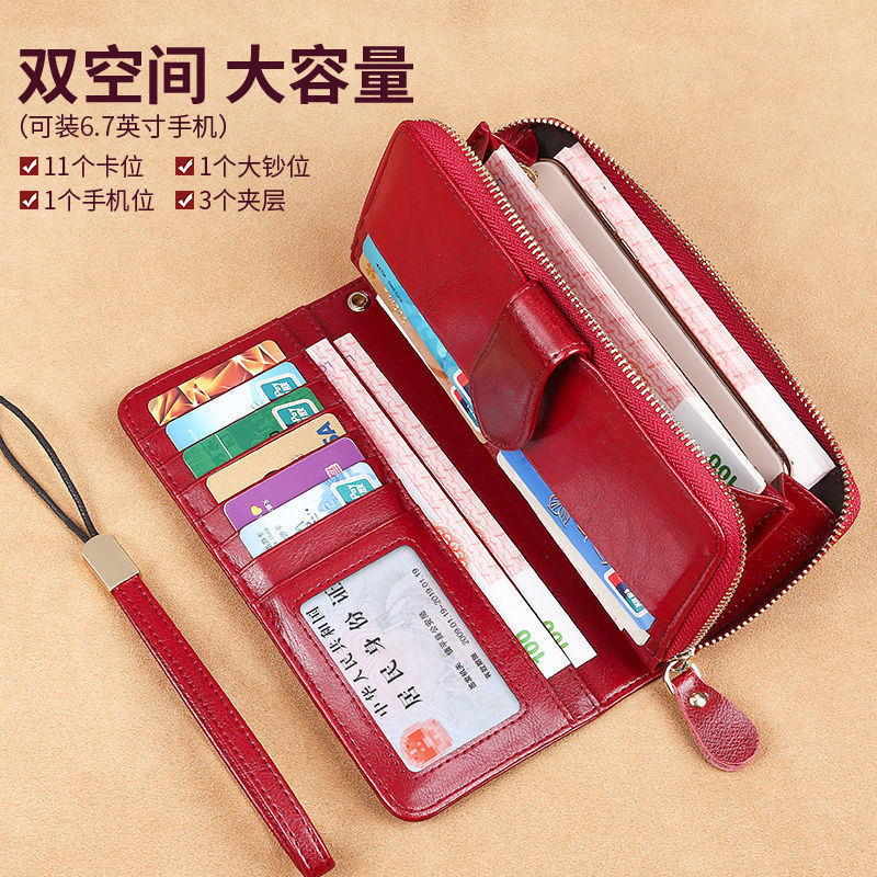 Wholesale European and American 2025 new style oil-waxed leather women's wallets, retro leather wallets, European and American large capacity long coin purses - Image 3
