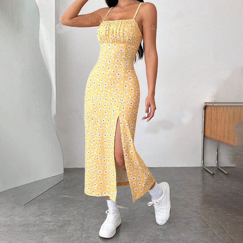 2025 New Foreign Trade Amazon Spring/Summer Camisole Strapless Slit Daisy Bodycon Print Midi Dress for Women - Image 21