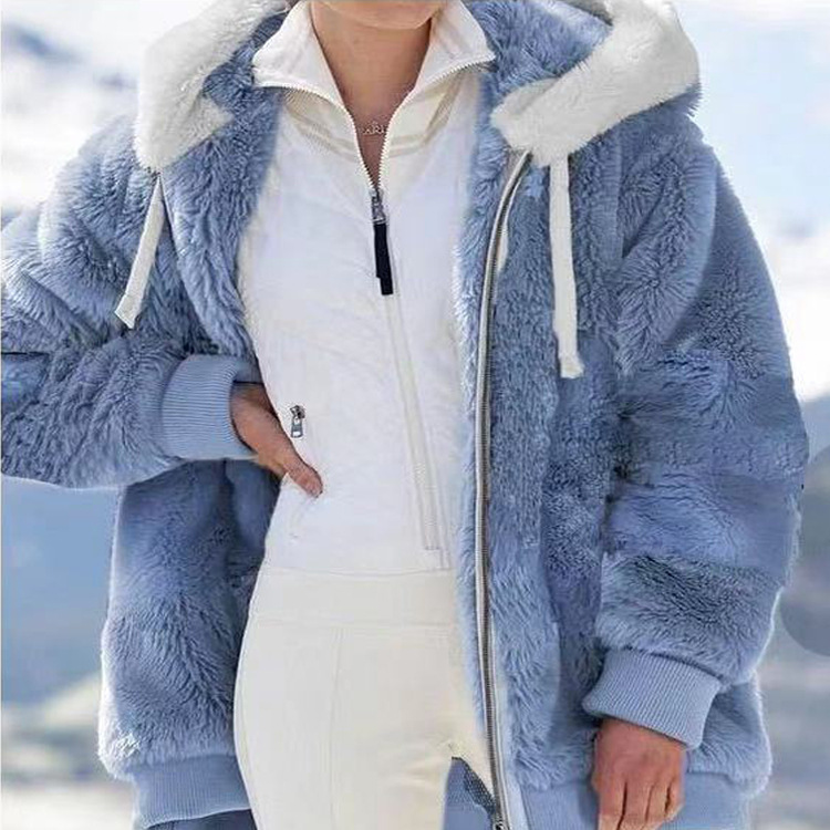 Spot wish independent station 2025 Amazon hot sale new autumn and winter loose plush zipper hooded jacket for women - Image 6