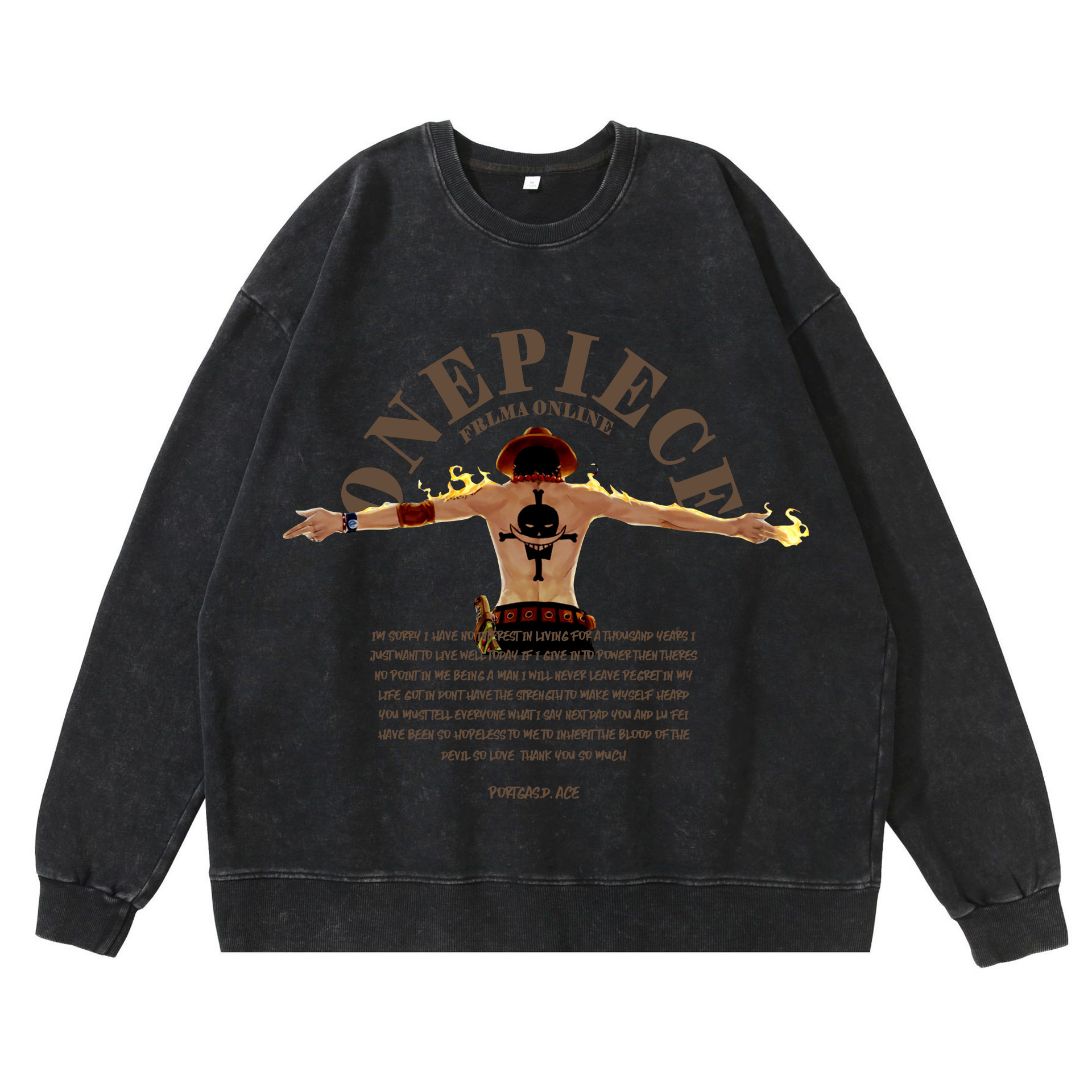 360g heavy washed retro sweatshirt street hip-hop anime American style pirate Luffy Zoro cotton autumn sweatshirt - Image 4