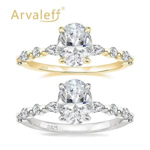 Arvaleff 925 Sterling Silver Oval 8x10 Pigeon Egg Shaped Ring with 3 Carat 5A Zircon - Luxury Wedding Ring for Women