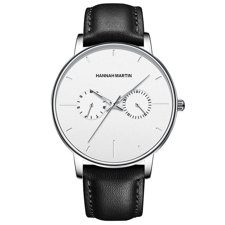 Men's multifunctional waterproof quartz watch top layer cowhide watch student trend niche brand ins business watch - Image 5