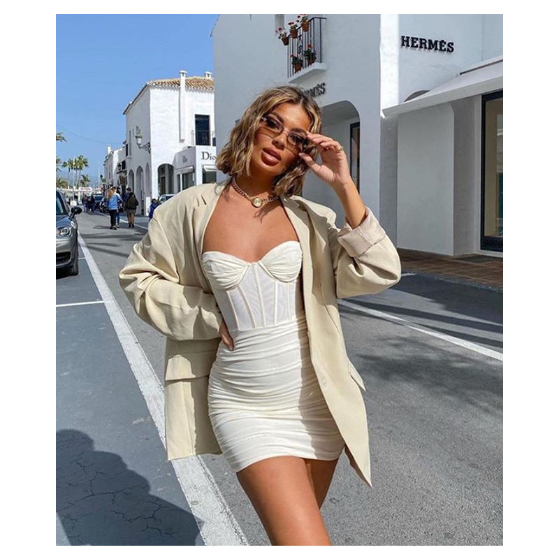 European and American women's clothing cross-border 2021 Amazon mesh pleated new backless fashion suspenders ladies dress female - Image 5