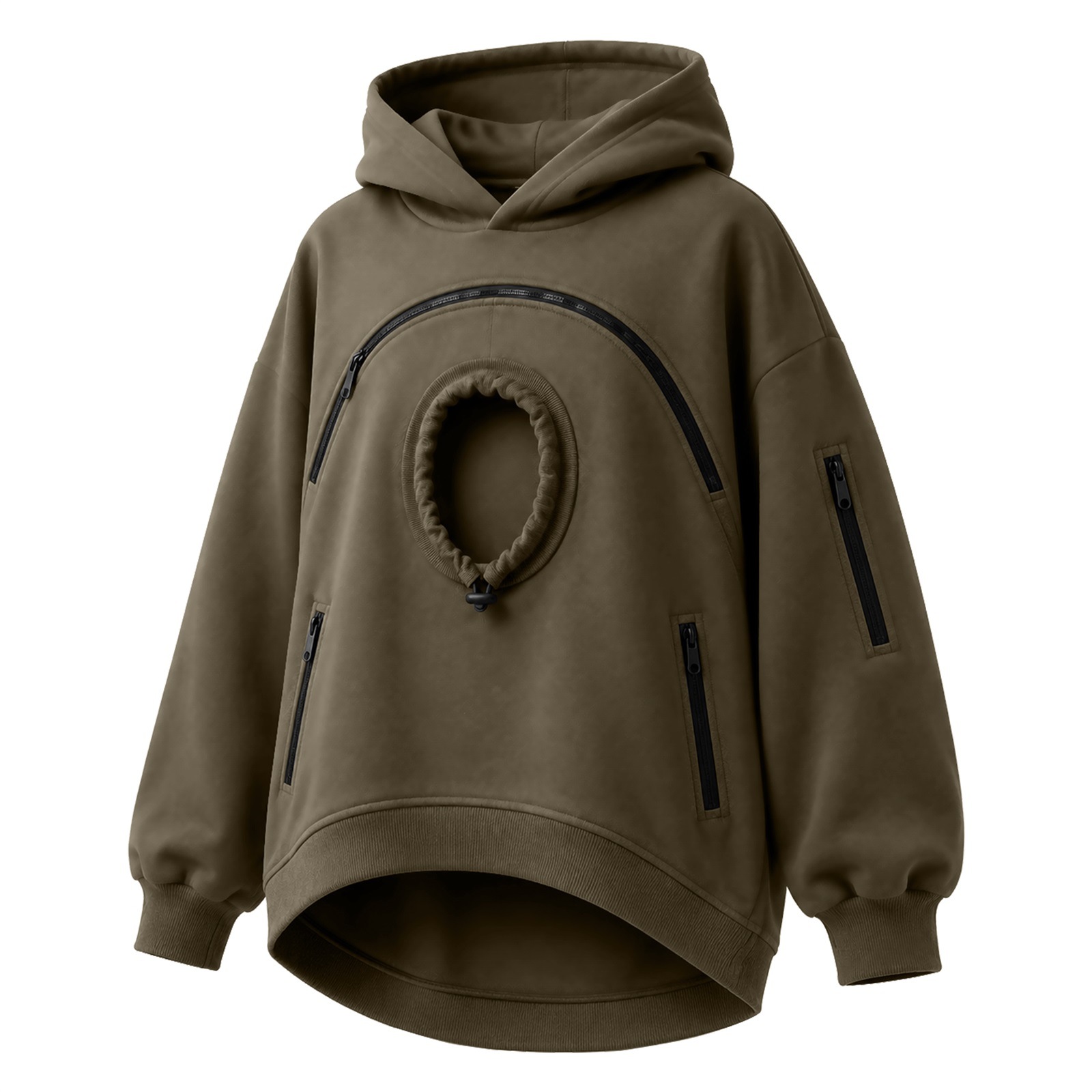 Cross-border women's hooded sweatshirt with pet cat pocket, casual style, long-sleeved hooded fleece-lined top with zipper. - Image 5