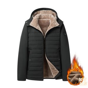 Men's winter fleece-lined, thick, stylish, casual, versatile jacket with detachable hood, warm and cold-resistant.