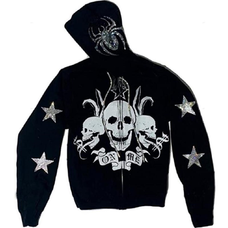 2022 AliExpress New Ladies Street Hoodie Skull Rhinestone Zipper Hooded Hoodie - Image 26