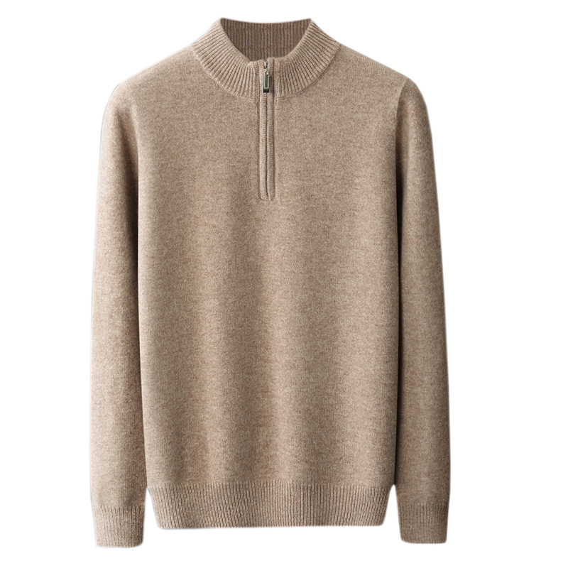 100% wool sweater men's half turtleneck zipper thickened bottoming sweater autumn and winter business casual solid color cashmere sweater - Image 5