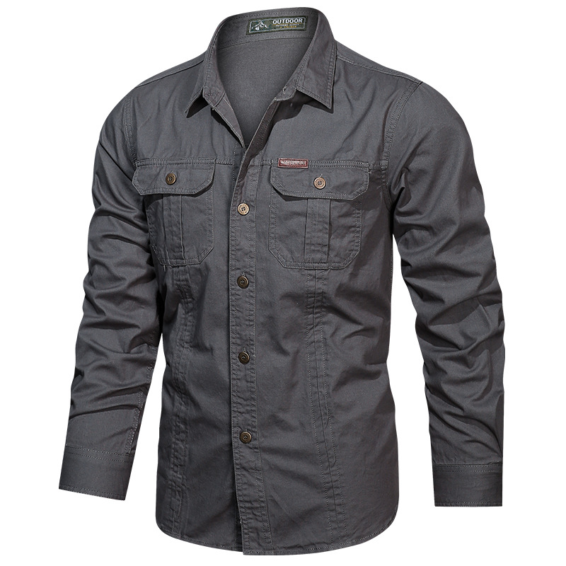 2024 Spring and Autumn New Shirt Men's Long Sleeve Cotton Casual Solid Color Shirt Middle-aged and Young Worker Slim Jacket - Image 2