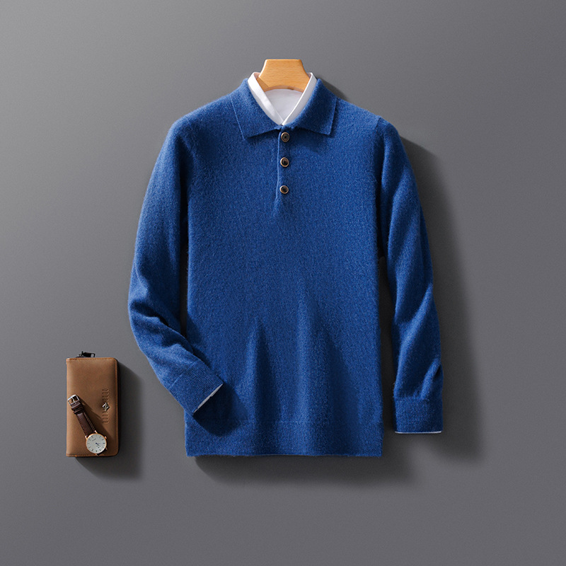 New 100-neck men's pure polo shirt, base layer knitted 23 pullover sweater, wool sweater, autumn and winter shirt, loose fit. - Image 9