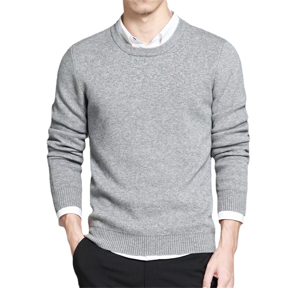 2023 Autumn Men's Base Shirt Round Neck Wool Sweater European and American Men's Solid Color Pullover Foreign Trade Knitted Sweater - Image 4