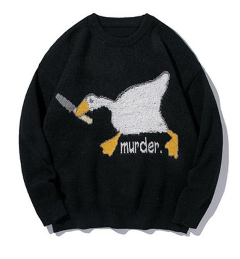 Couple wear sweater men and women lazy wind autumn and winter cartoon white swan sweater students loose clothes outside the tide - Image 5