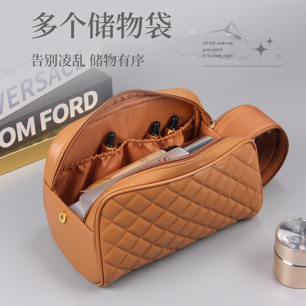 Rishang Luggage Quilted Cosmetic Bag Women's Multifunctional Large Capacity Washing High-end Cross-border Padded Bag Autumn and Winter - Image 3