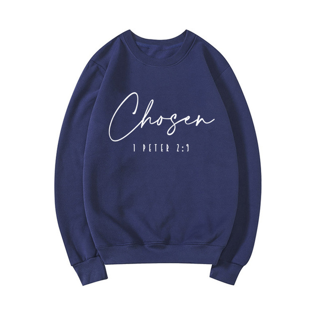 Cross-border foreign trade independent station women's fleece round neck sweater plain color slogan letter printing long-sleeved sweater - Image 11