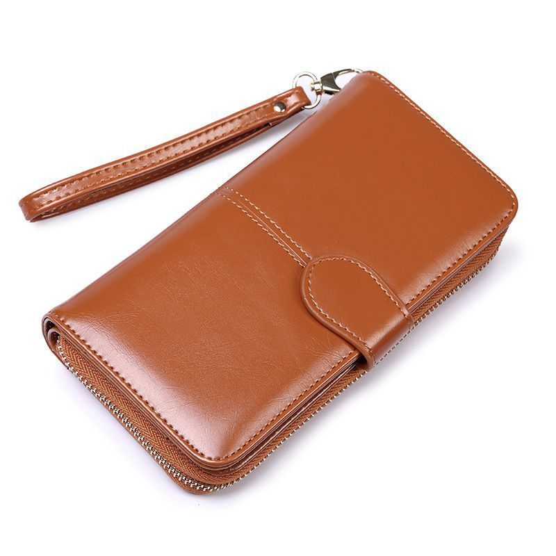 Wholesale European and American 2025 new style oil-waxed leather women's wallets, retro leather wallets, European and American large capacity long coin purses - Image 2