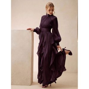 Lantern-Sleeve Dress with Ruffled Hem