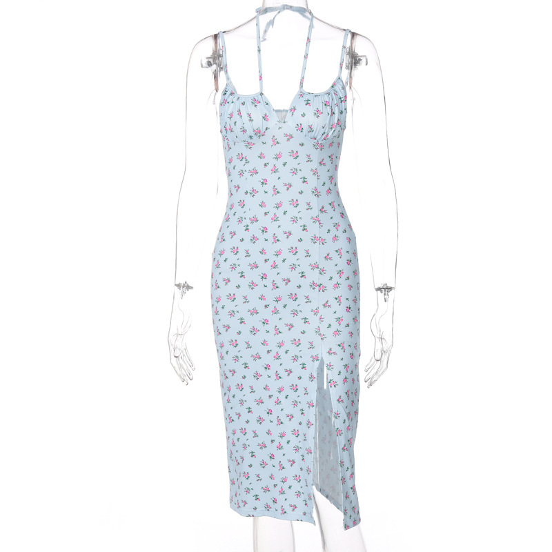 European and American 2024 autumn hot products new women's suspender floral slit dress Amazon foreign trade wholesale - Image 5