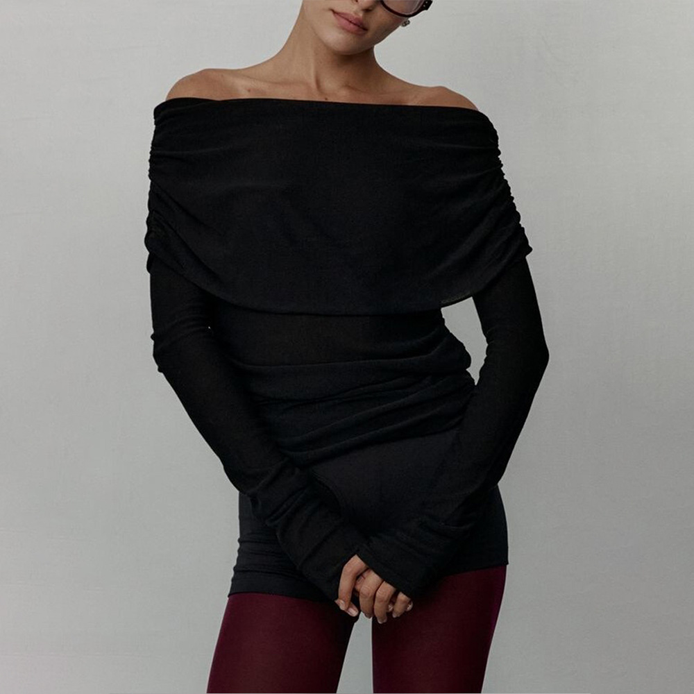 Women's Cross-Border Sweater 2025 Autumn/Winter European and American Style Long-Sleeved Knitted Base Layer Top, Off-Shoulder Sexy Slim Fit Top - Image 4