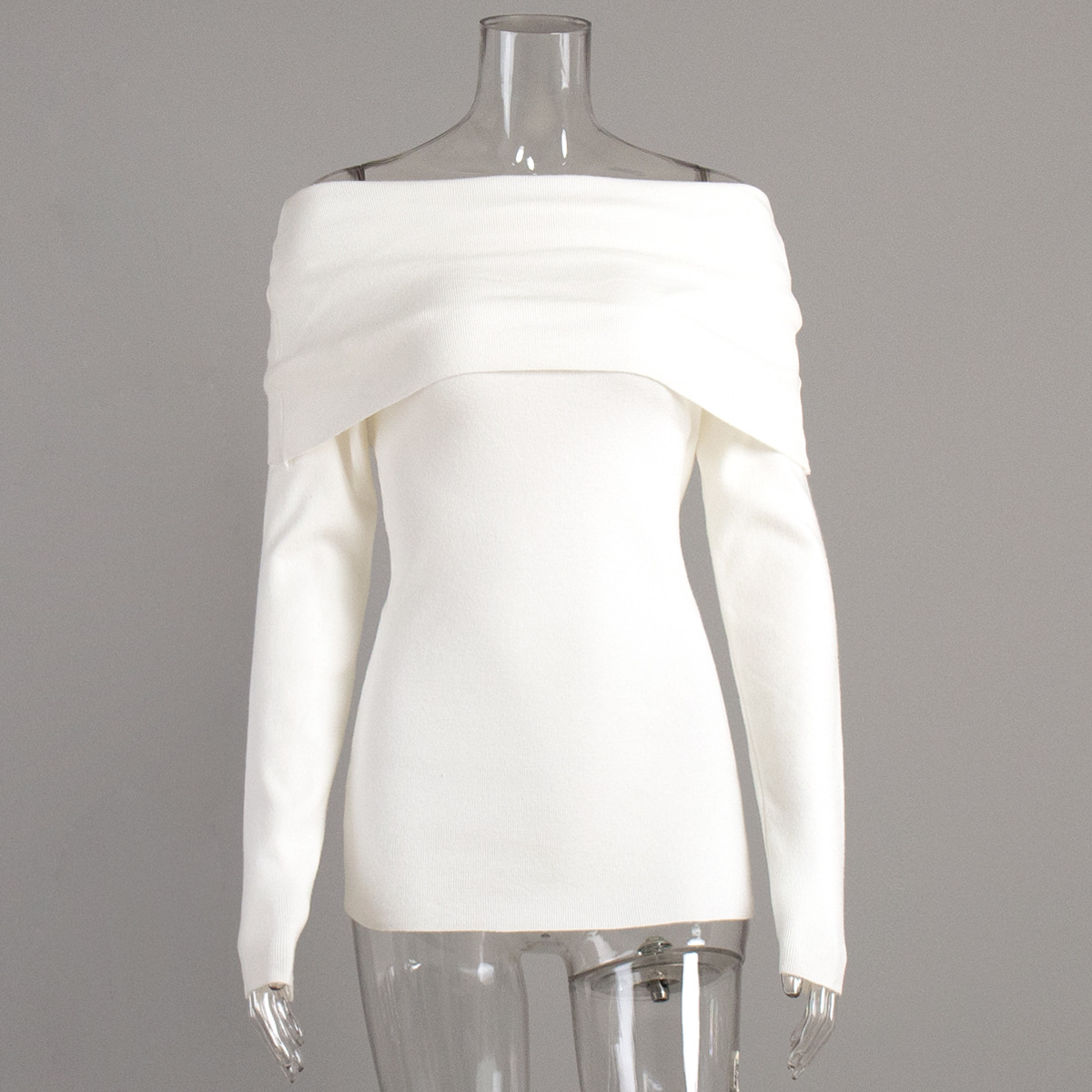 Women's Cross-Border Sweater 2025 Autumn/Winter European and American Style Long-Sleeved Knitted Base Layer Top, Off-Shoulder Sexy Slim Fit Top - Image 8