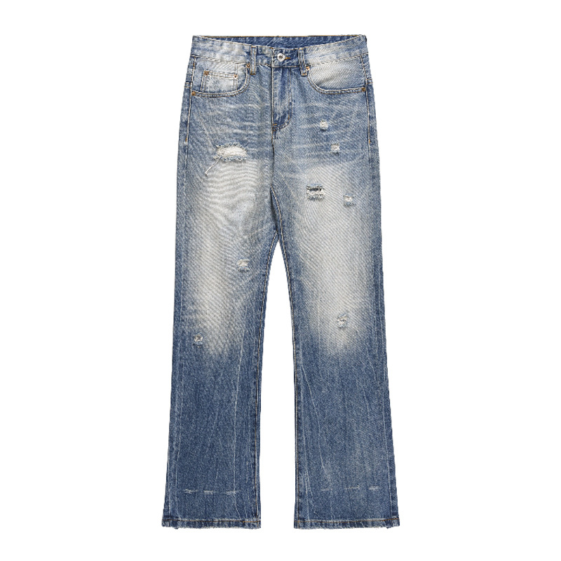 American-style gradient washed distressed jeans for men, retro light color, slightly flared, cool, hip-hop vibe casual pants - Image 5