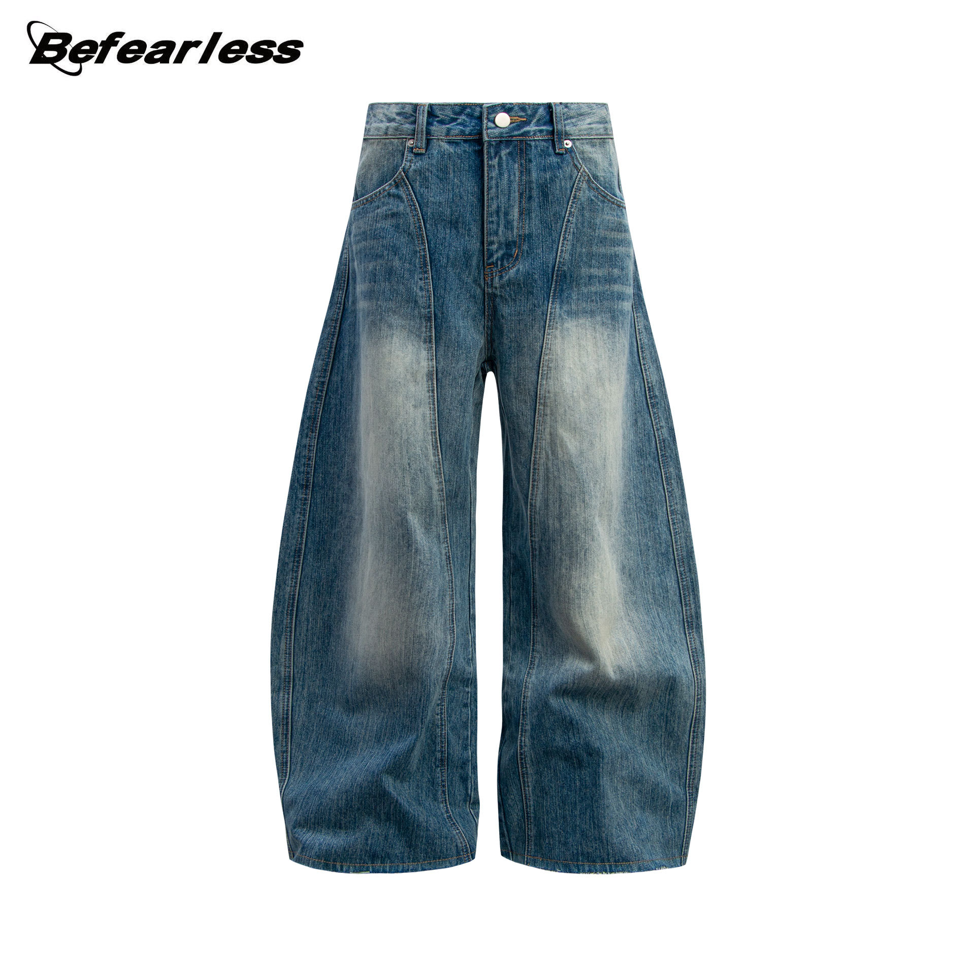American retro raw denim scimitar jeans loose drape wide-leg pants sickle pants men's summer long pants - Image 10
