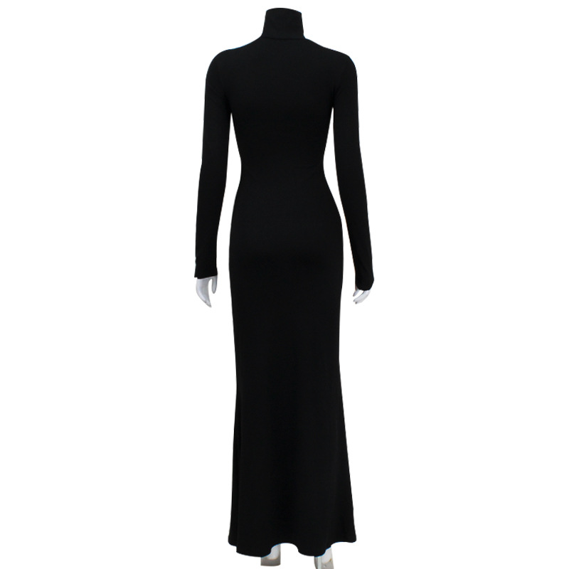 Amazon's new autumn/winter collection of European and American women's clothing: sexy high-neck long-sleeved fitted high-waisted dress, elegant solid color long skirt. - Image 5