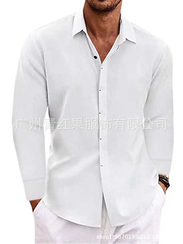 Men's linen long-sleeved T-shirt loose sweatshirt solid color long-sleeved cotton and linen shirt men's large size men's shirt - Image 10