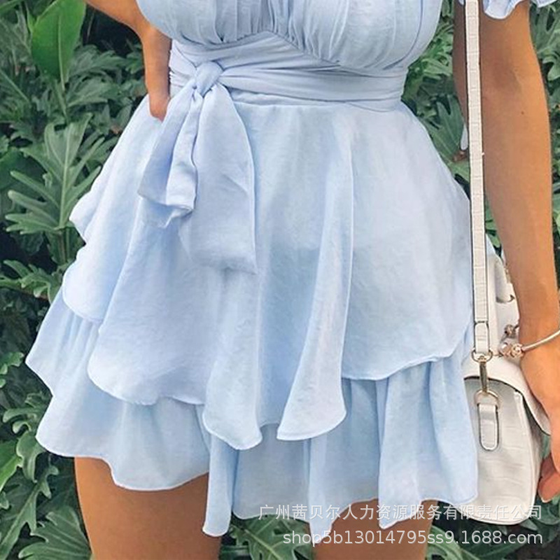 European and American women's clothing 2022 new women's clothing v-neck waist strap ruffles dress - Image 6