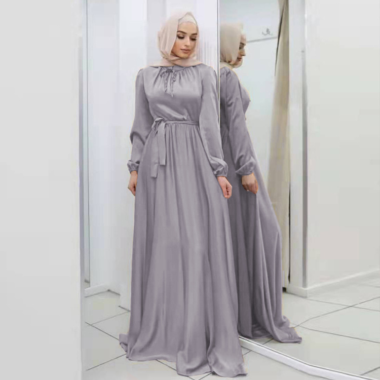 Factory direct sales Yi Duoduo European and American new soft waist elegant satin long skirt big swing dress 21662 - Image 4