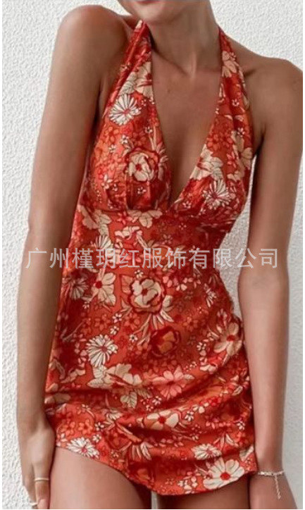 2023 European and American summer beach vacation sexy backless sleeveless trendy short tie dress - Image 7
