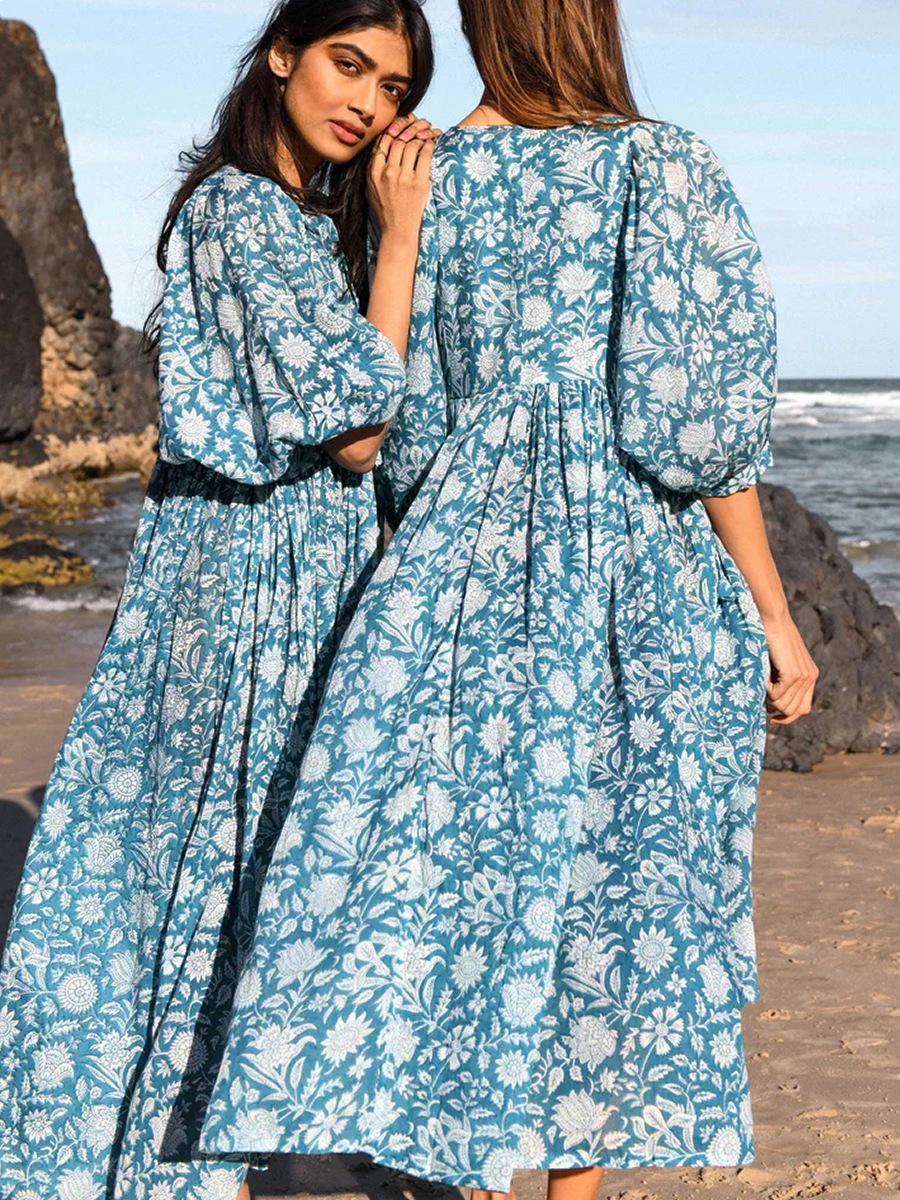 Amazon AliExpress cross-border best-selling personalized artistic European and American style rayon floral print dress - Image 11