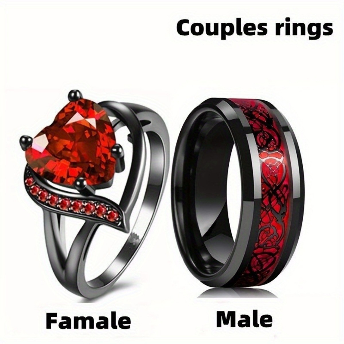 Hot-selling cross-border e-commerce products: fashionable red and blue gemstone women's rings, European and American style stainless steel dragon pattern men's couple rings. - Image 4