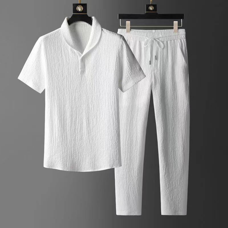 Suit Men's 2023 New Summer Thin Casual Sports Suit Men's Fashionable Short-Sleeved Trousers Trendy Light Luxury - Image 7