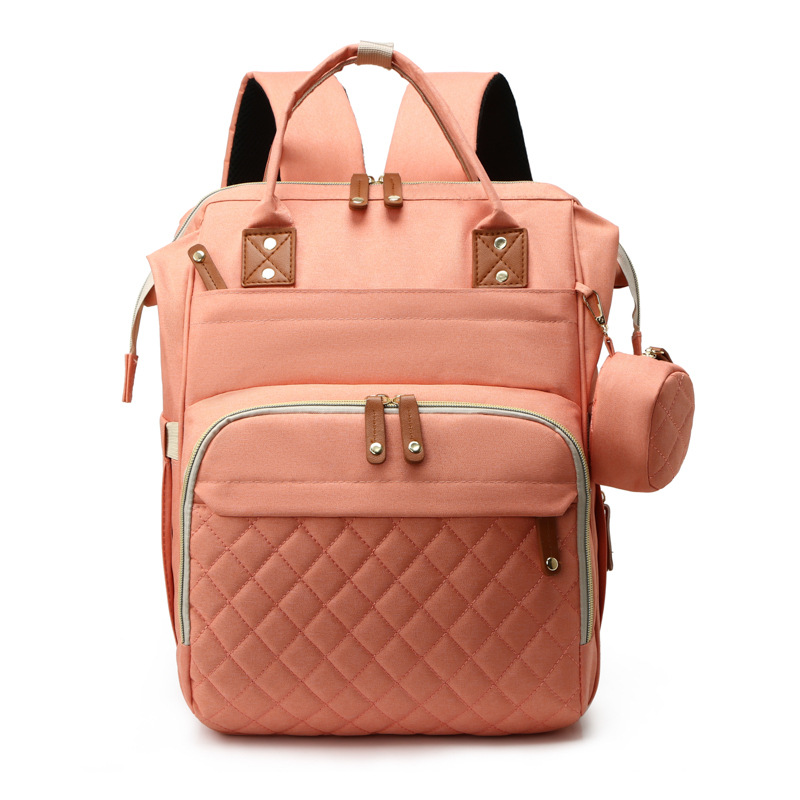 Cross-border classic mommy bag embellished with small coin purse multi-function USB charging mother and baby bag light solid color mommy bag - Image 6