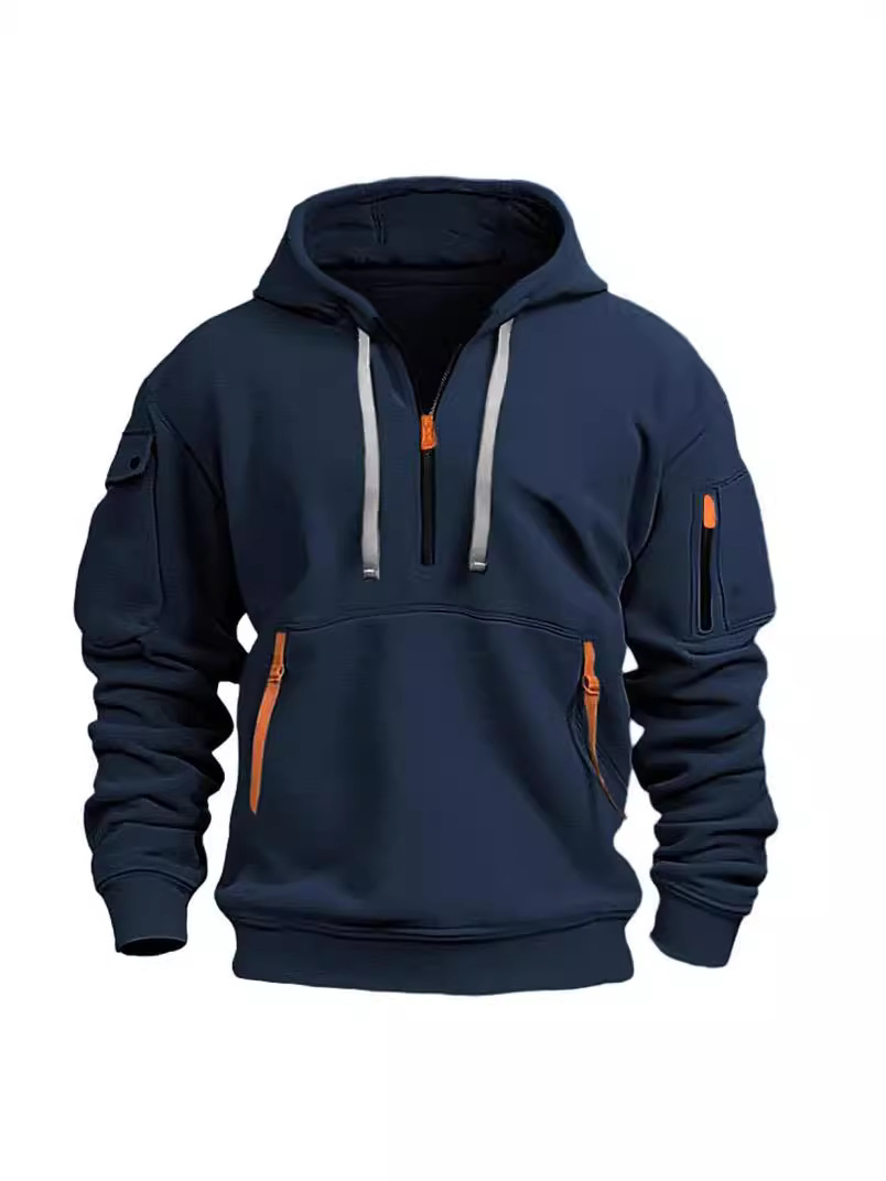 2024 new cross-border autumn and winter men's sweatshirt hooded zipper multi-pocket pullover men's sports casual jacket - Image 6