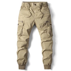 Cross-border American youth large size solid color tapered pants foreign trade wish multi-pocket men's workwear trousers spot tide