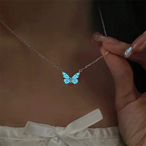 Glow-in-the-dark jewelry butterfly necklace design, high-end blue luminous bracelet for women, Mori style, aurora collarbone