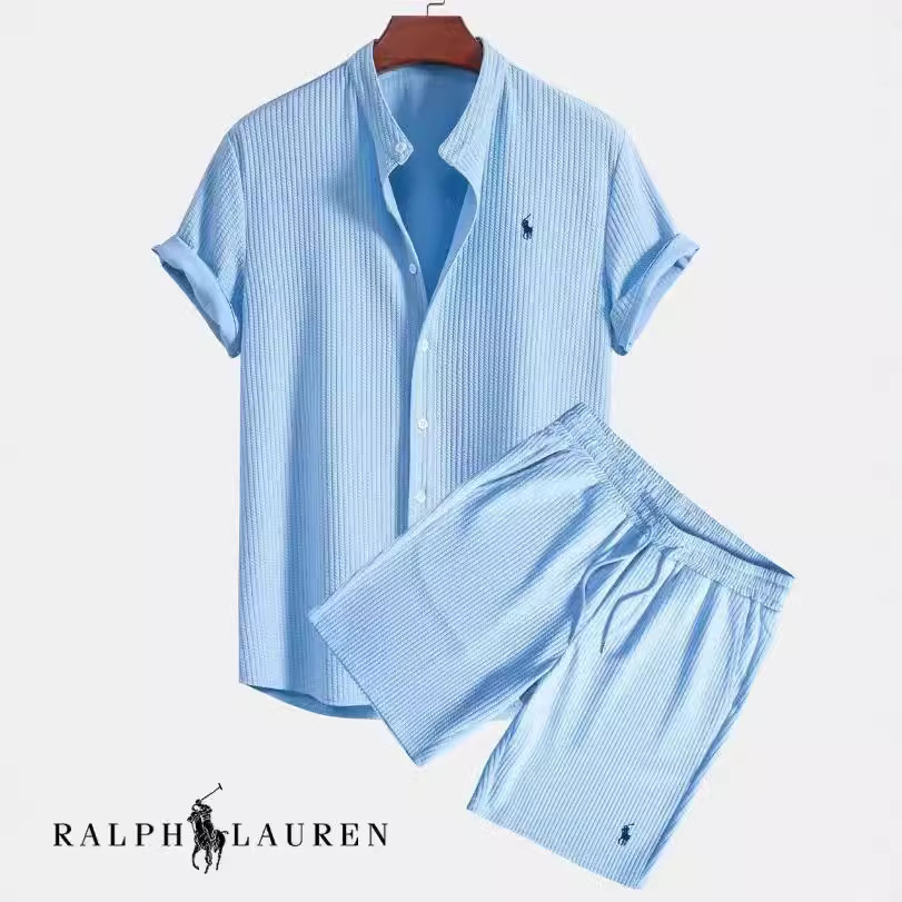 European and American AliExpress Foreign Trade Independent Station Men's Casual Loose Multicolor Beach Wear Corduroy Short Sleeve Suit Two-piece Set - Image 5