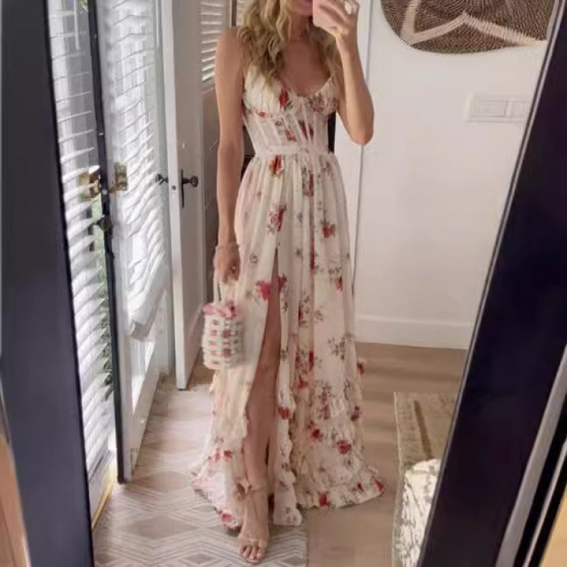 New European and American style strapless printed dress, beach vacation maxi dress - Image 4