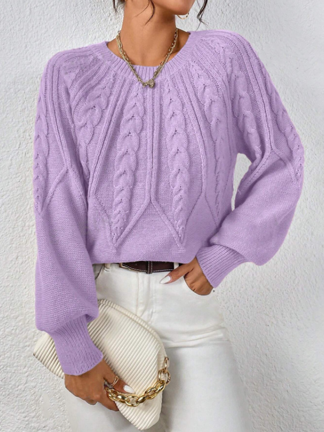 Amazon pullover crew neck knit sweater, cross-border foreign trade, long-sleeved cable knit solid color autumn and winter versatile knit top for women - Image 17